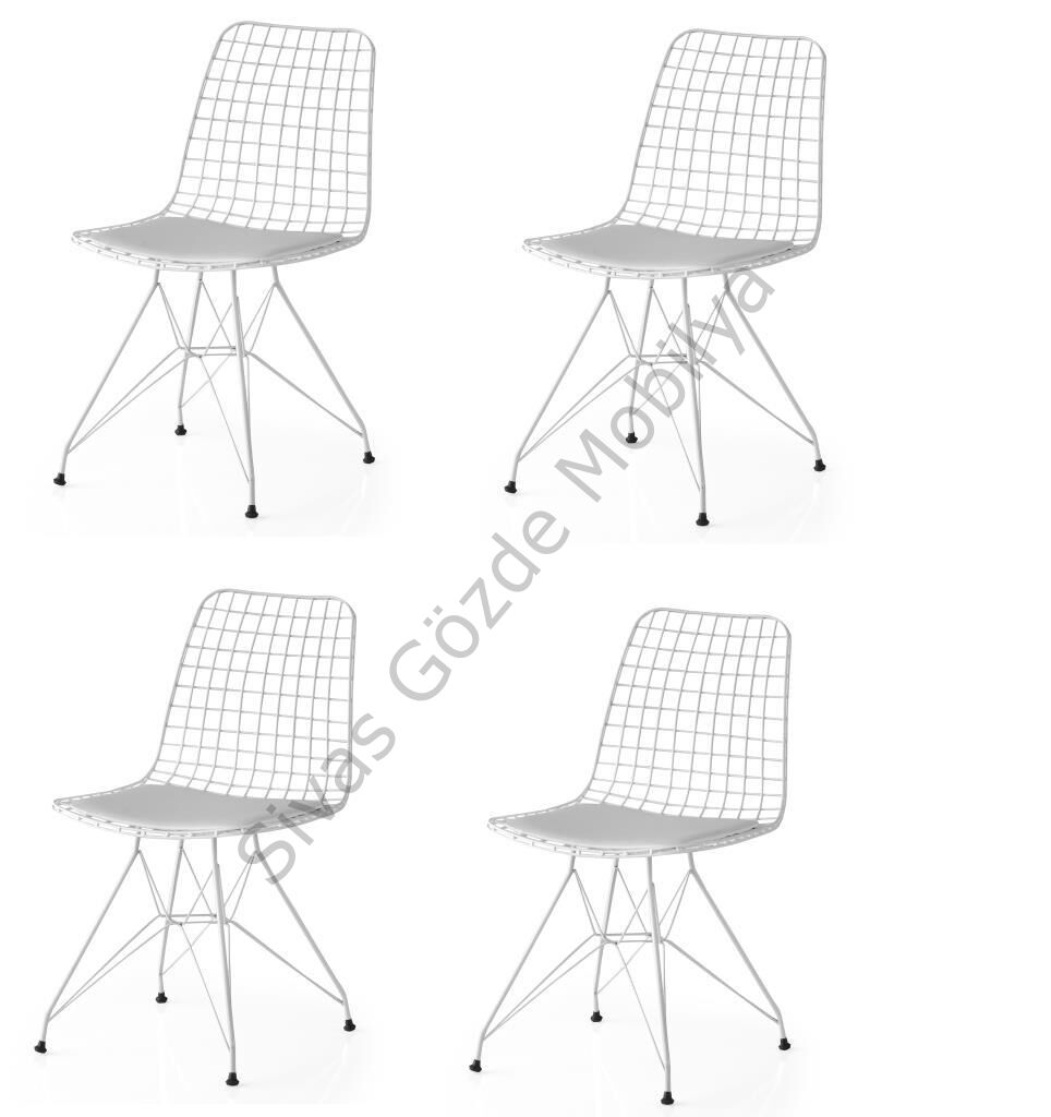 Metal Telli Mutfak Cafe Ofis Bahçe Sandalyesi 4lü Set