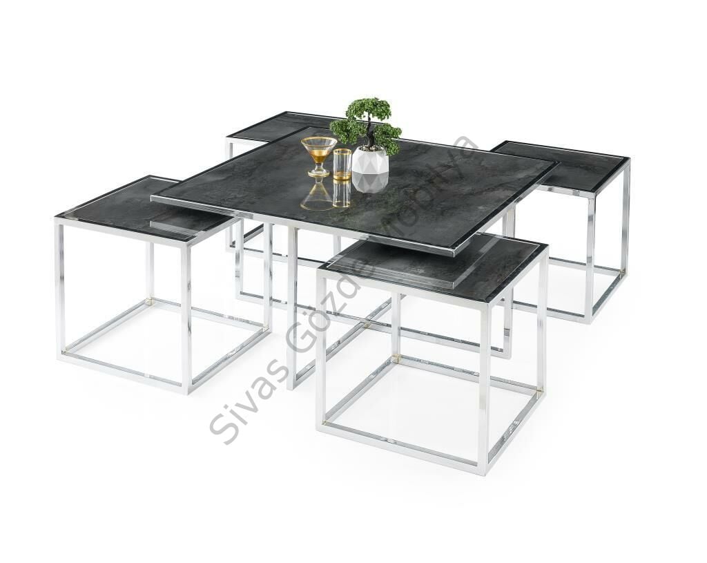 Kares 4 Zigonlu Orta Sehpa Metal Krom 90x90x47cm