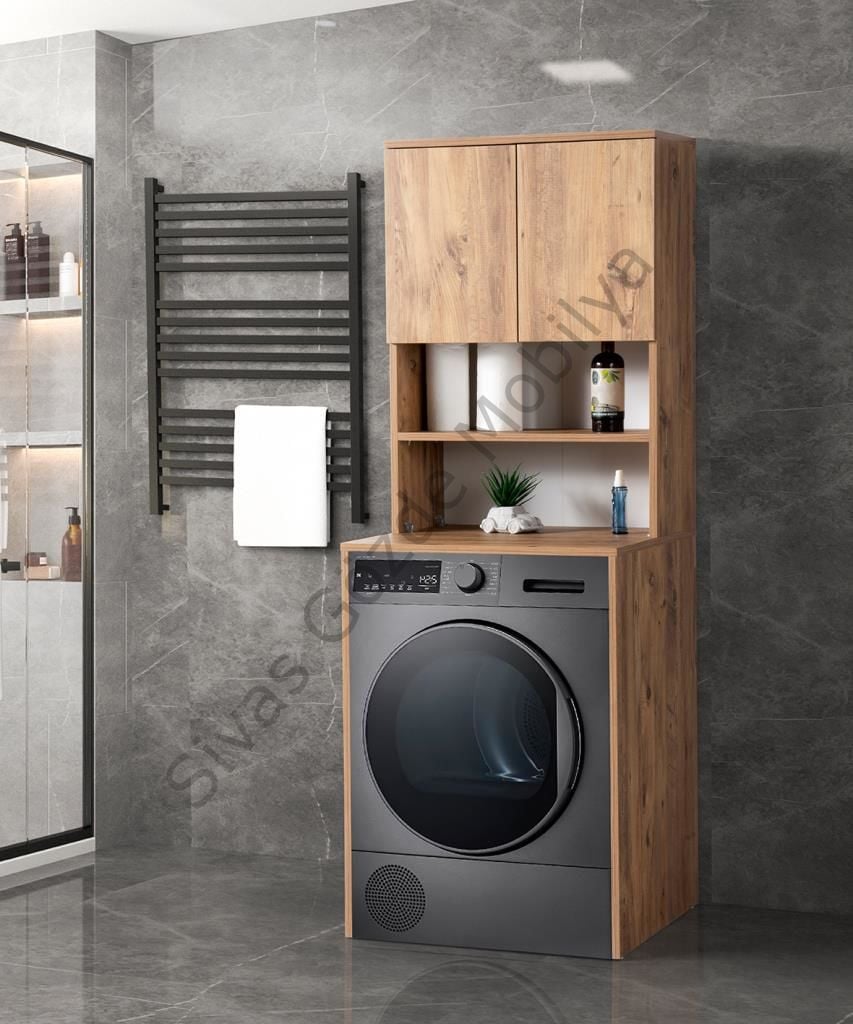Çamaşır Makinesi Üstü Banyo Dolabı Rafı Kapaklı ÇAM