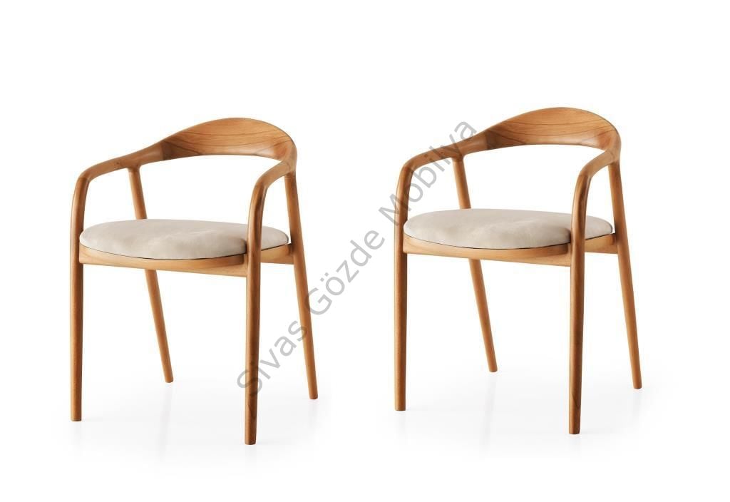 Defne Ahşap Ağaç Kollu Sandalye 2 li Set