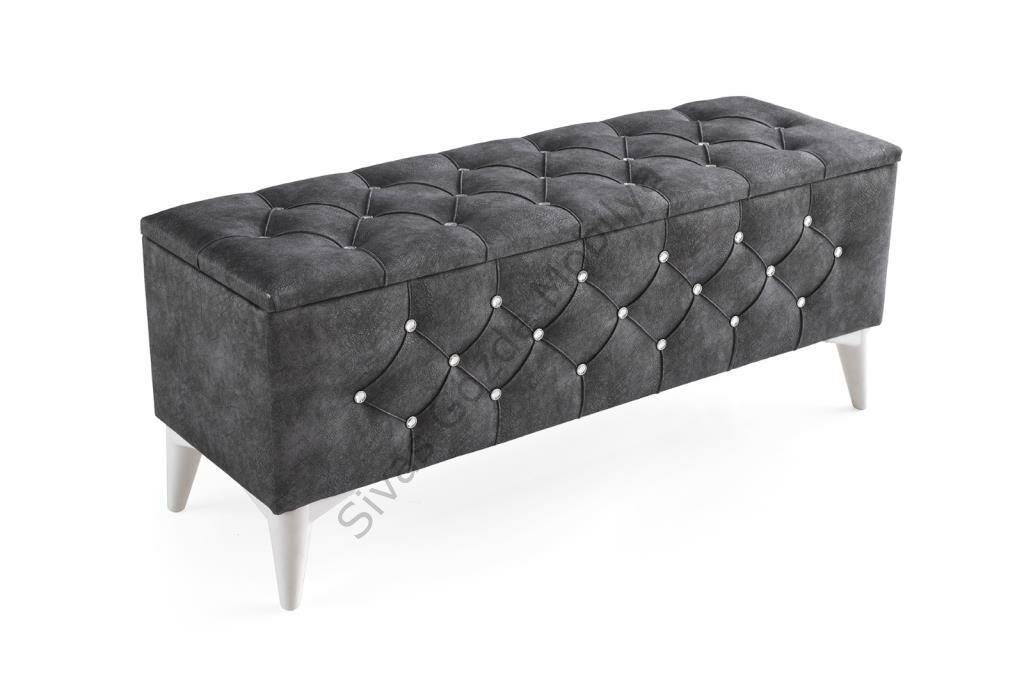 Sandıklı Puf Kapitone Ayak Ucu Oturma Markiz 110cm GRİ
