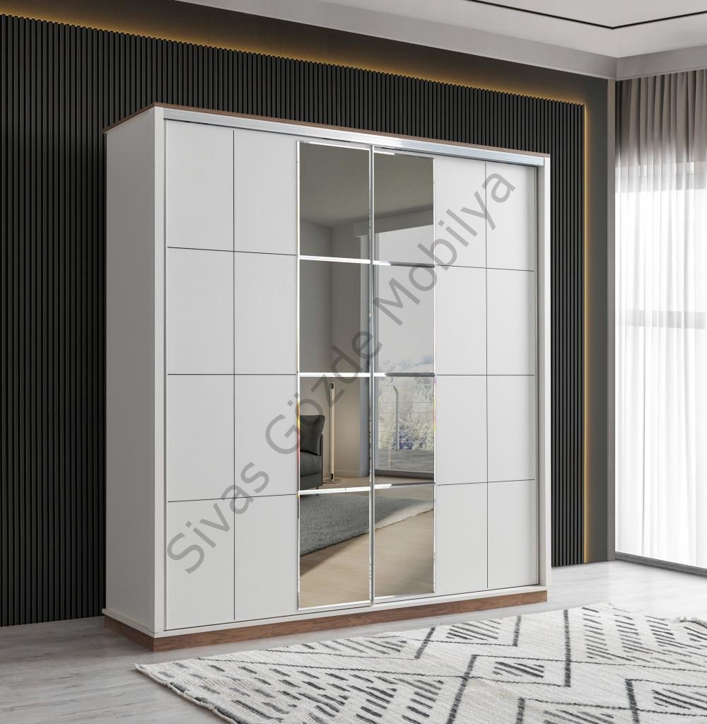 Efsane Sürgülü Gardırop Aynalı Elbise Dolabı 200x60x214