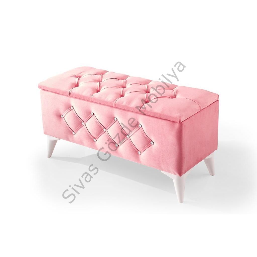 Sandıklı Puf Kapitone Ayak Ucu Oturma Markiz 90cm Pembe
