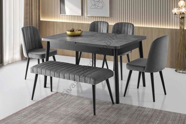 Lotus Polo High Gloss Yemek Masa Sandalye Banklı Takım