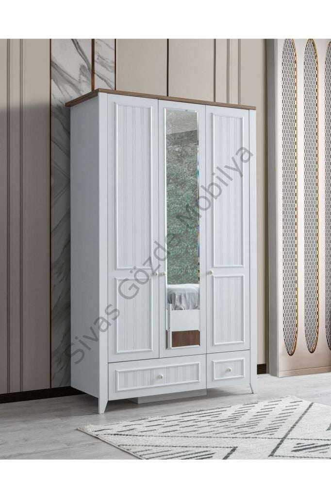 Yalı Modern 3 Kapaklı Aynalı Elbise Dolabı 125*60*211