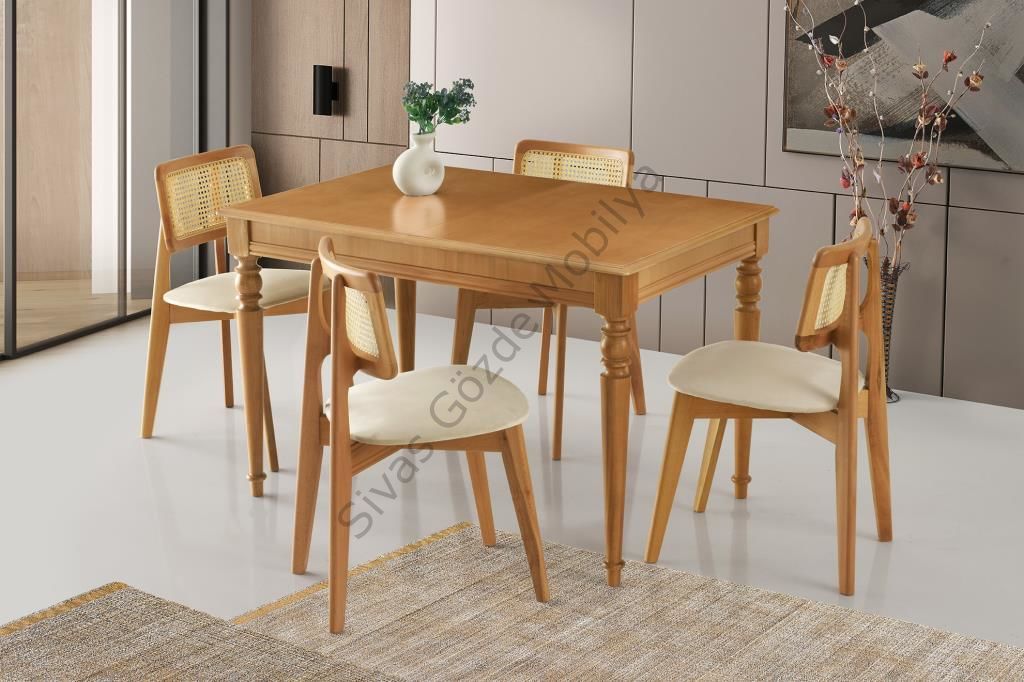Soho Zion Ağaç Açılır Yemek Masa Sandalye Takımı 80X120