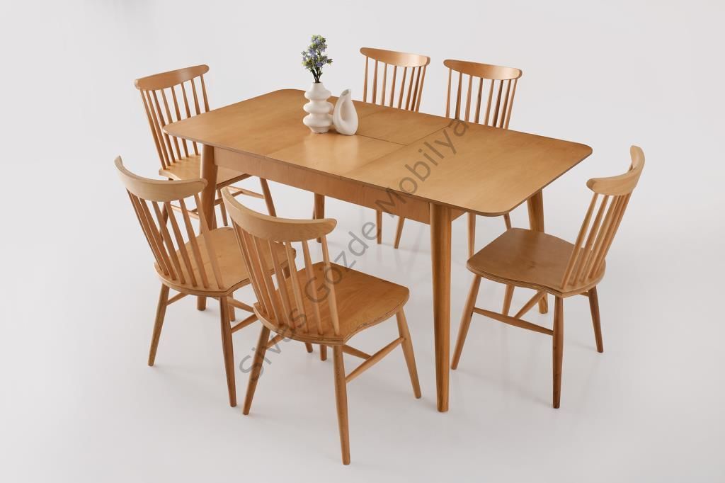 Yakut Kırlangıç Ağaç Açılır Yemek Masa 6 Sandalye Takımı 80 x 120 cm