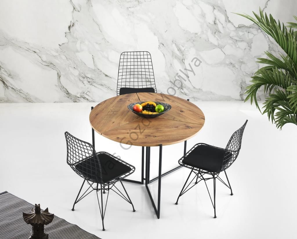 Portatif Katlanır Yuvarlak Balkon Mutfak Masa 3 Sandalye Takım 80cm