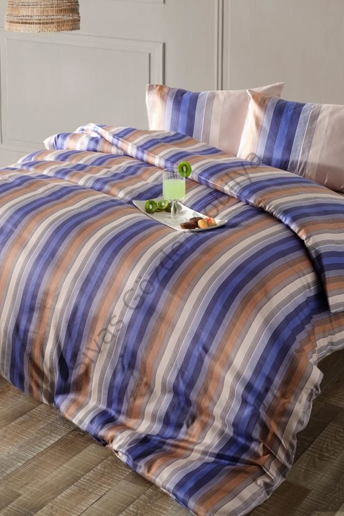Doqu Home Saten Nevresim Takımı Çift Kişilik Maestro Mavi