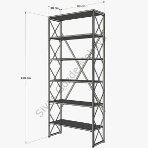 Ferforje Beyaz Ahşap 5 Raflı Kitaplık 80x30x180