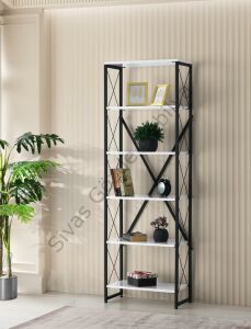 Ferforje Ahşap 5 Raflı Kitaplık 60x30x180