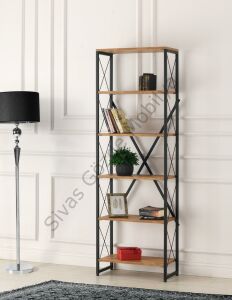Ferforje Ahşap 5 Raflı Kitaplık 60x30x180