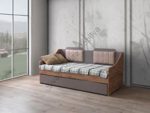 Yavrulu Çekmeceli Sedir Karyola Ahşap Genç Odası Koltuk 90x190 GRİ