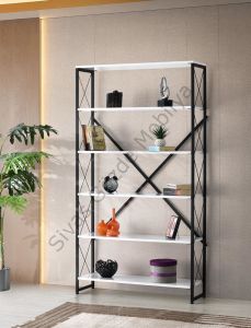 Ferforje Beyaz Ahşap 5 Raflı Kitaplık 100x30x180