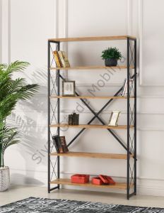 Ferforje Beyaz Ahşap 5 Raflı Kitaplık 100x30x180