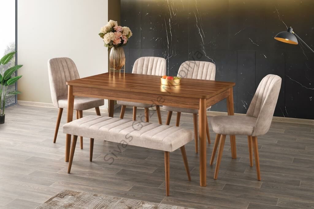 Ceviz Açılır Banklı Mutfak Masa Sandalye Takımı 90x145