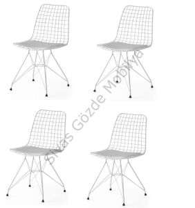 Metal Telli Mutfak Cafe Ofis Bahçe Sandalyesi 4lü Set