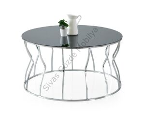 Lale Ayna Camlı Metal Orta Sehpa 80x42cm