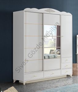 Modern Sürgülü Kapaklı Çekmeceli Gardırop Elbise Dolabı