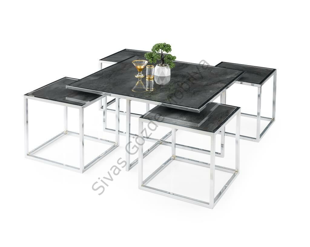Kares 4 Zigonlu Orta Sehpa Metal Krom 90x90x47cm