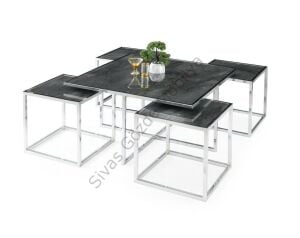 Kares 4 Zigonlu Orta Sehpa Metal Krom 90x90x47cm