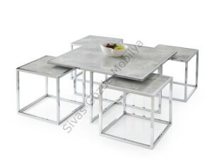 Kares 4 Zigonlu Orta Sehpa Metal Krom 90x90x47cm