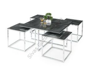 Kares 4 Zigonlu Orta Sehpa Metal Krom 90x90x47cm
