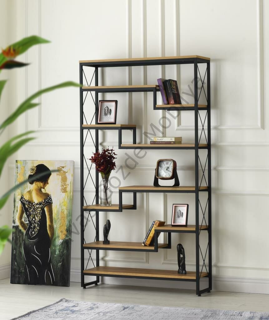 Labirent Dekoratif Metal Ahşap Kitaplık 100x30x183