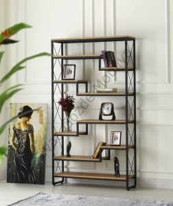 Labirent Dekoratif Metal Ahşap Kitaplık 100x30x183