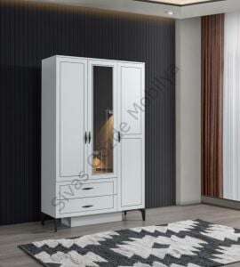Çizgi 3 Kapılı 2 Çekmeceli Gardırop Elbise Dolabı 120x47x200