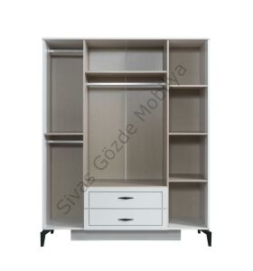 Çizgi 4 Kapılı 2Çekmeceli Gardırop Elbise Dolabı 160x55x200cm