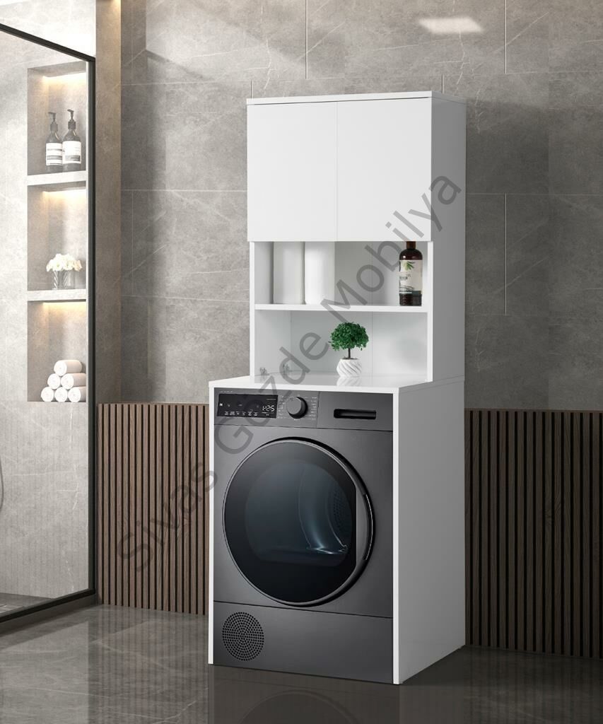 Çamaşır Makinesi Üstü Banyo Dolabı Rafı Kapaklı