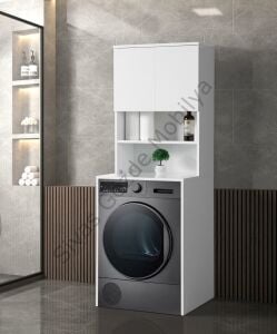 Çamaşır Makinesi Üstü Banyo Dolabı Rafı Kapaklı