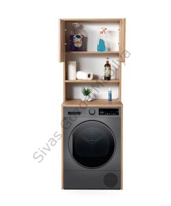Çamaşır Makinesi Üstü Banyo Dolabı Rafı Kapaklı