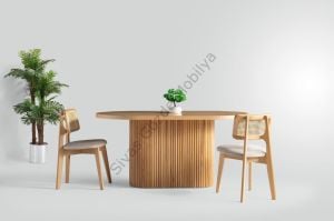 Asos Zion Gazel  Ağaç Oval Yemek Masa 6 Sandalye Takımı