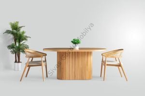 Asos Zion Gazel  Ağaç Oval Yemek Masa 6 Sandalye Takımı