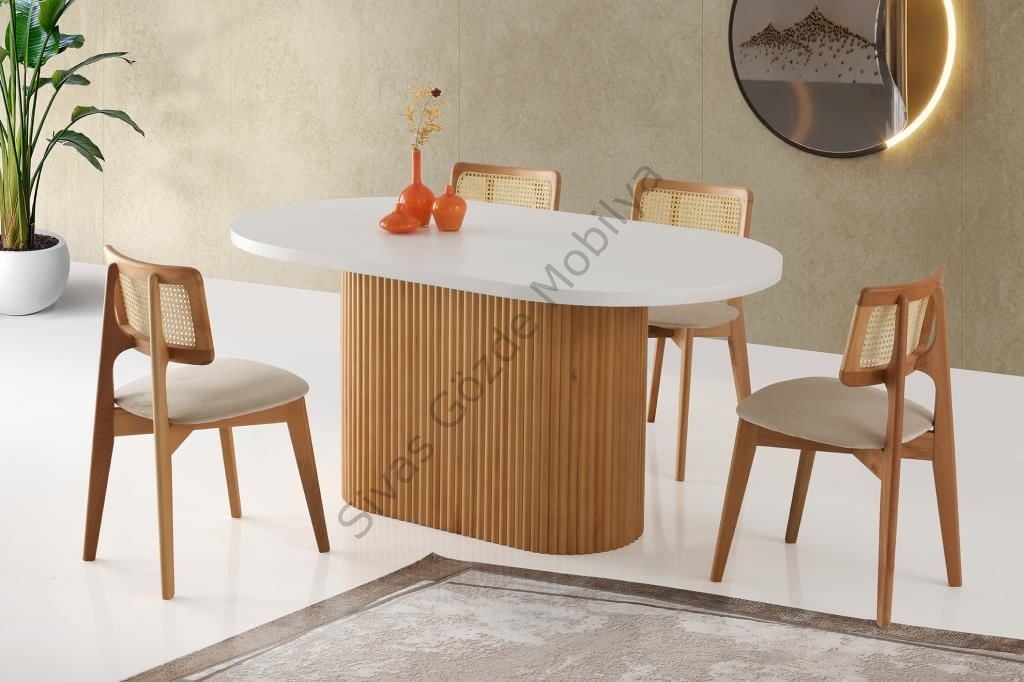 Asos Zion Ağaç Oval Yemek Masa Sandalye Takımı