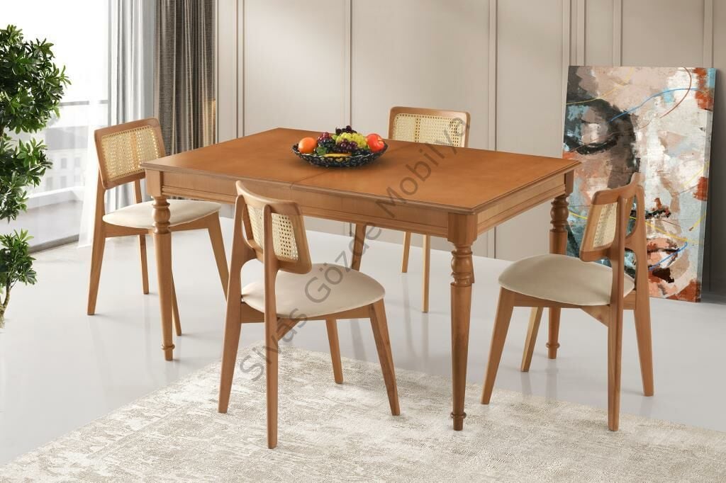 Elegant Zion Ağaç Açılır Yemek Masa Sandalye Takımı