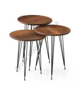 Smart Mdf Modern Tarz 3'lü Yuvarlak Zigon Sehpa Köşe