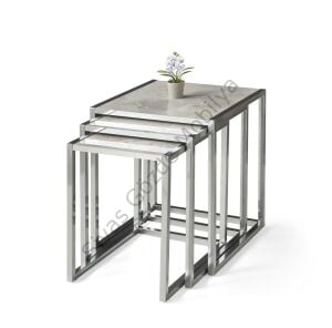 Modern 3'lü Zigon Sehpa Açık Gri- Gümüş 8193
