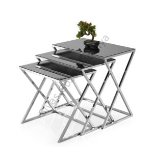 Çapraz Ayna Metal Ayak 3'lü Zigon Sehpa