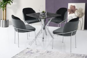 Karen High Gloss Krom Mutfak Masa 4 Sandalye Seti 80x80