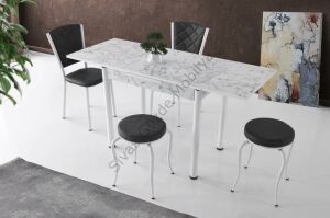 Smart Mutfak Masa 2 Sandalye 2 Tabure Set 60x90cm