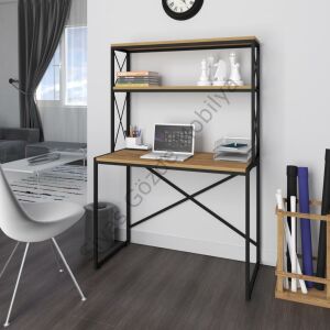 Ferforje Kitaplıklı Raflı Çalışma Masası 104x50x156cm