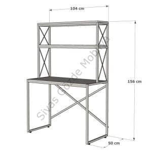 Ferforje Kitaplıklı Raflı Çalışma Masası 104x50x156cm