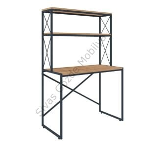Ferforje Kitaplıklı Raflı Çalışma Masası 104x50x156cm