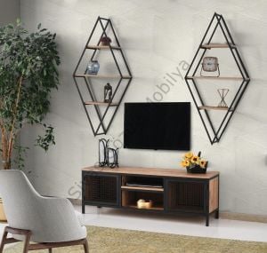 Karo Modern Tarz Tv Sehpası+Üst Raflar Dekoratif Tv Ünitesi