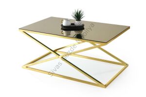Çapraz Ayna Camlı Metal Dikdörtgen Orta Sehpa 100x60cm