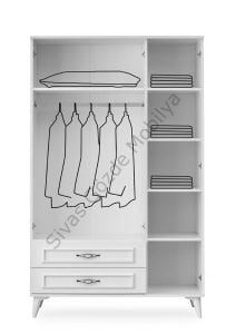 Asya 3 Kapılı 2 Çekmeceli Gardırop Elbise Dolabı 120x46x195