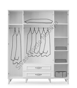 Asya 4 Kapılı 2 Çekmeceli Gardırop Elbise Dolabı 160x46x195